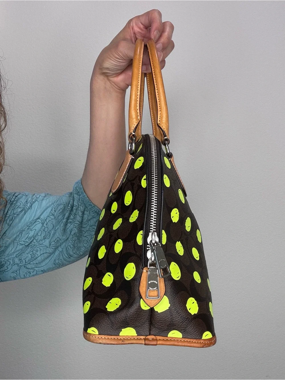 Coach Cora Dome Satchel neon dots with COA